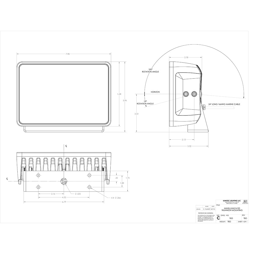 Lumitec Maxillume h120 - Trunnion Mount Flood Light - Black Housing - White Dimming [101347]