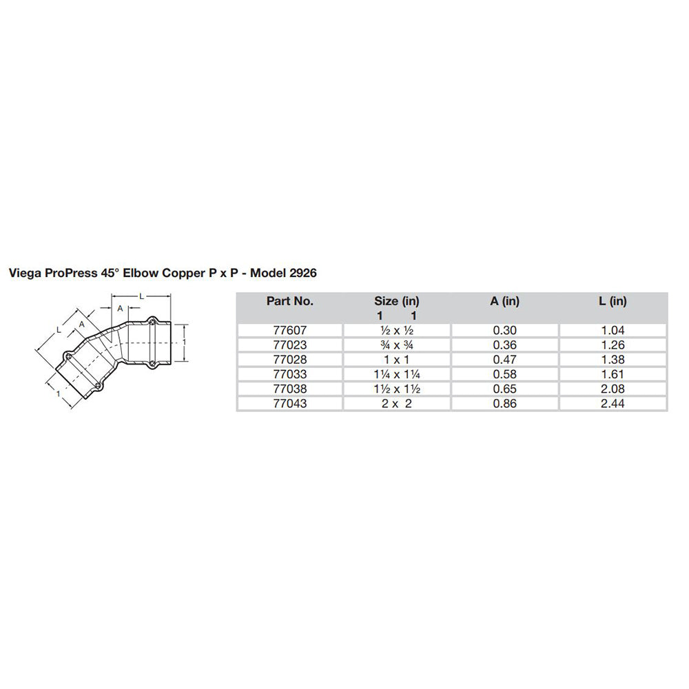 Viega ProPress 1" - 45 Copper Elbow - Double Press Connection - Smart Connect Technology [77028]